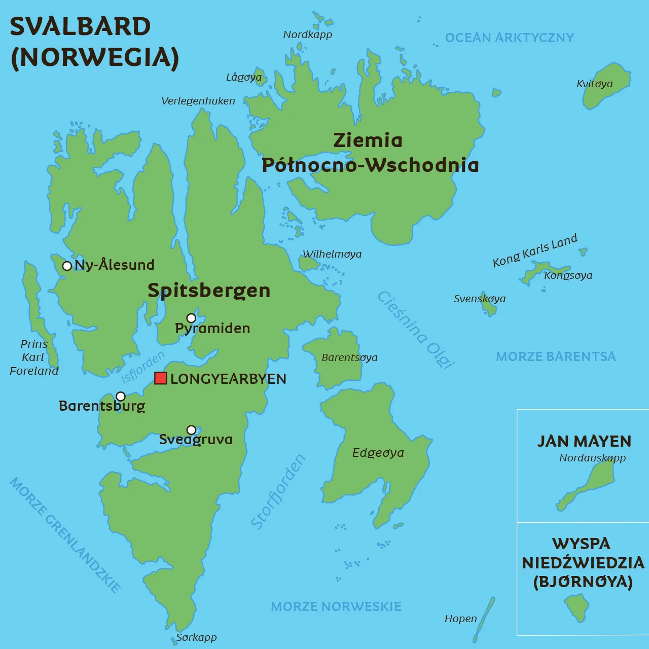 Mapa Spitsbergen/Svalbard