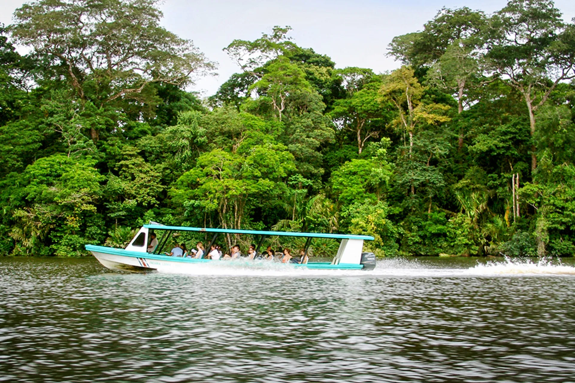 Goście przypływają łodzią do Pachira Lodge Goście przypływają łodzią do Pachira Lodge