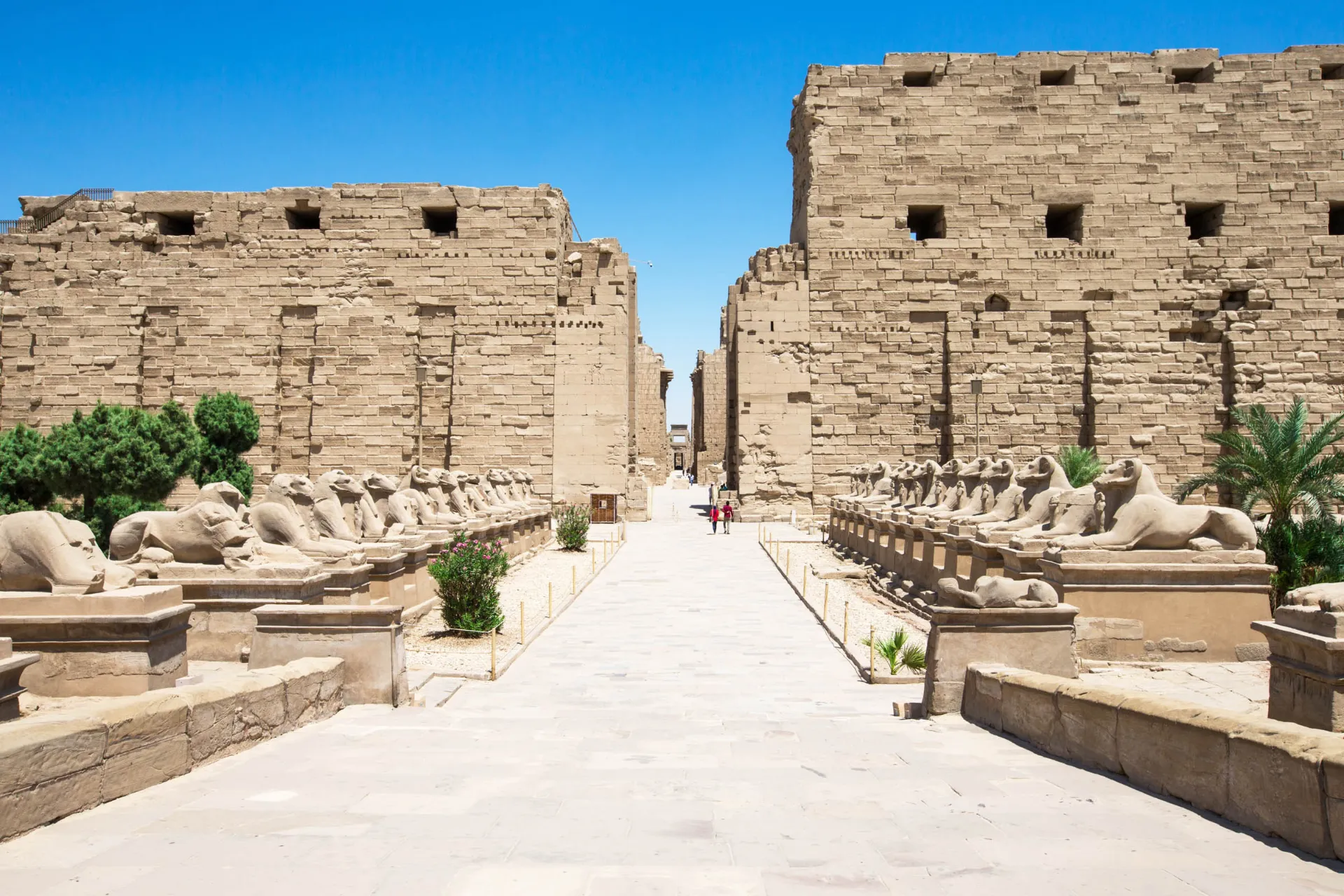 Aleja wejściowa do świątyni w Karnaku flankowana przez tzw. sfinksy z baranimi głowami Aleja wejściowa do świątyni w Karnaku flankowana przez tzw. sfinksy z baranimi głowami