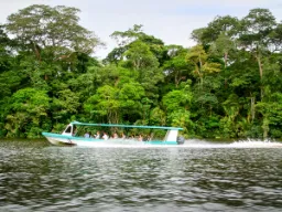 Goście przypływają łodzią do Pachira Lodge Goście przypływają łodzią do Pachira Lodge