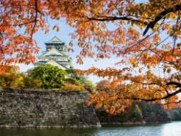 Zamek Osaka otoczony pięknymi jesiennymi kolorami Zamek Osaka otoczony pięknymi jesiennymi kolorami
