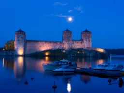Zamek Olavinlinna nocą Zamek Olavinlinna nocą