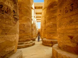 Imponujące kolumny w kształcie papirusu, ozdobione hieroglifami i reliefami Imponujące kolumny w kształcie papirusu, ozdobione hieroglifami i reliefami